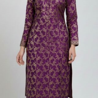 Premium Royal Purple Pure Satin Jamawar Unstitched 2-Piece Set