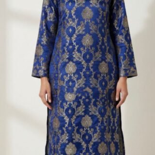 Royal Blue Banarasi Jamawar – Unstitched 2-Piece Fabric Set