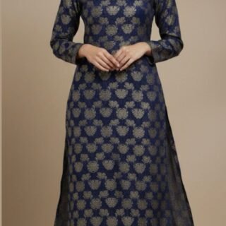 Deep Navy Banarasi Jamawar – Unstitched 2-Piece Fabric