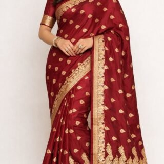 Maroon Sattan Jamawar Saree (unstiched)