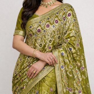 Olive Gold Khadi Banarasi Saree