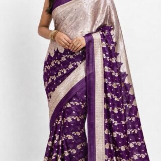 Deep Royal Purple Shiffon Jamawar Saree