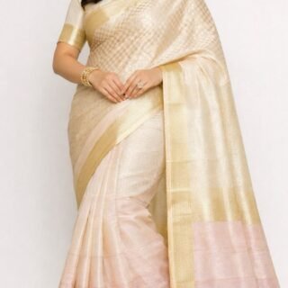 Champagne Blush Shiffon Jamawar Saree